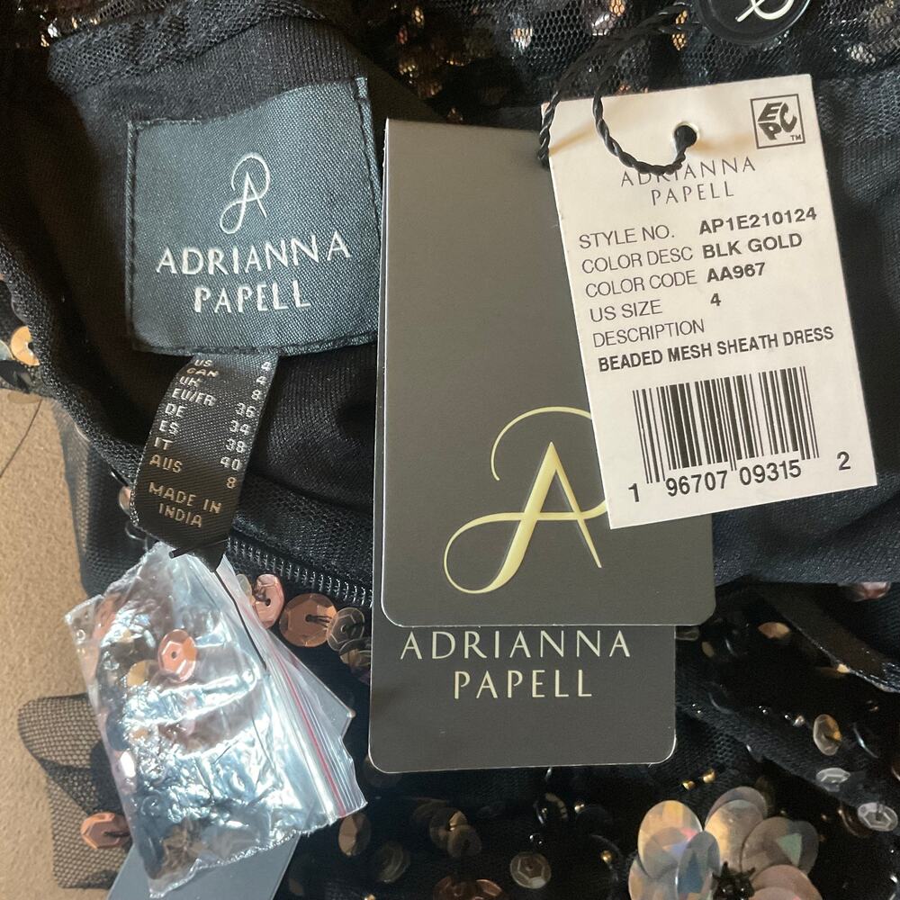 Adrianna Papell Sequined Floral Midi Sheath Cocktail Dress Sparkly Black Size 4 - Picture 9 of 11